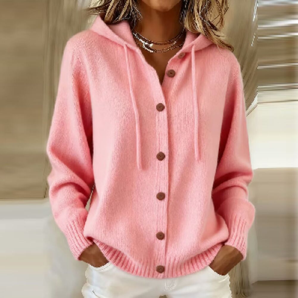 Comfy Chunky Hoodie Button Up Cardigan Jacket Size M light Pink